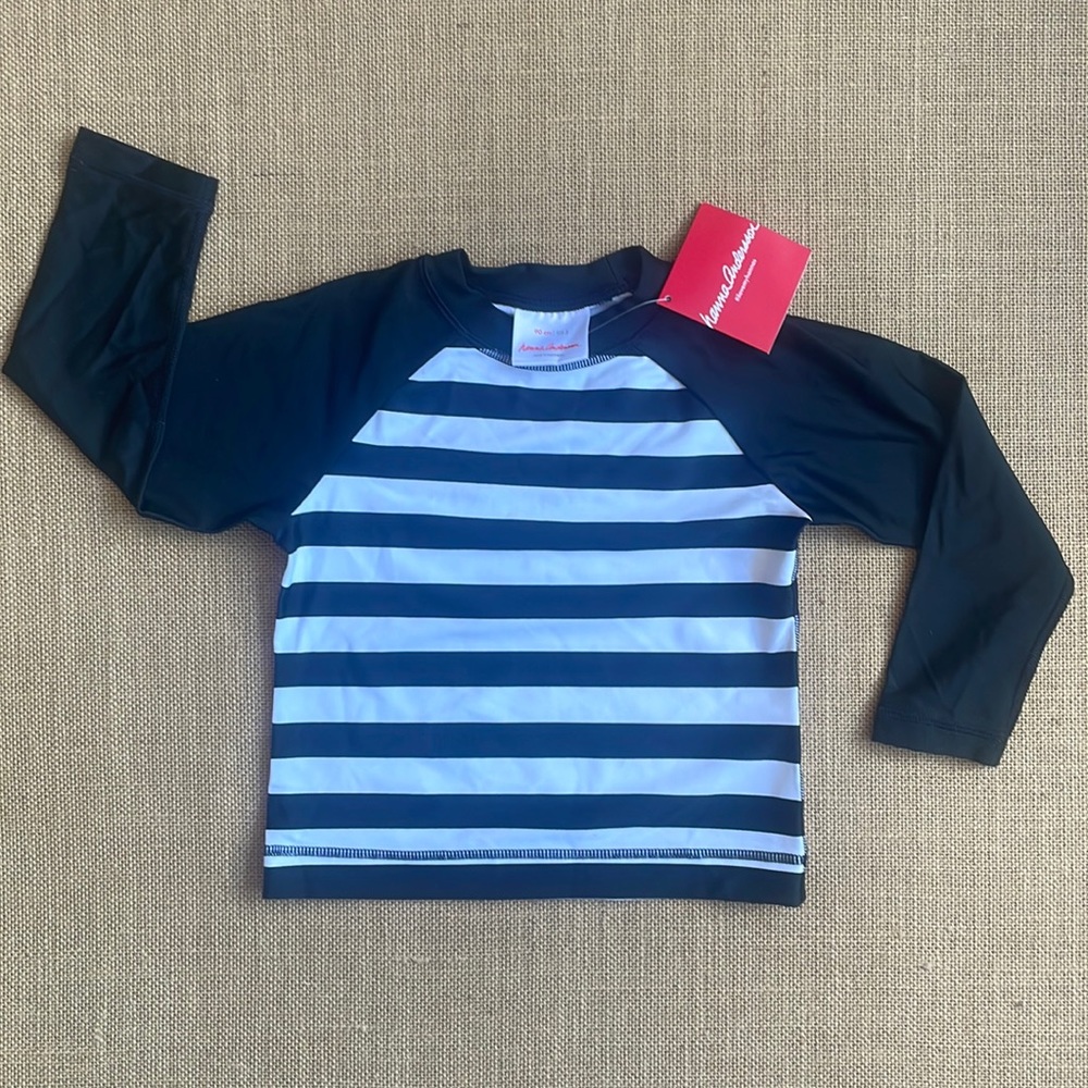 NWT Hanna Andersson black and white striped long sleeve rash guard